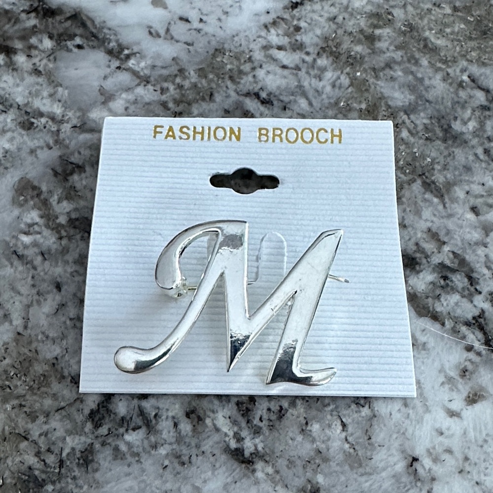 Silver Letter M Brooch